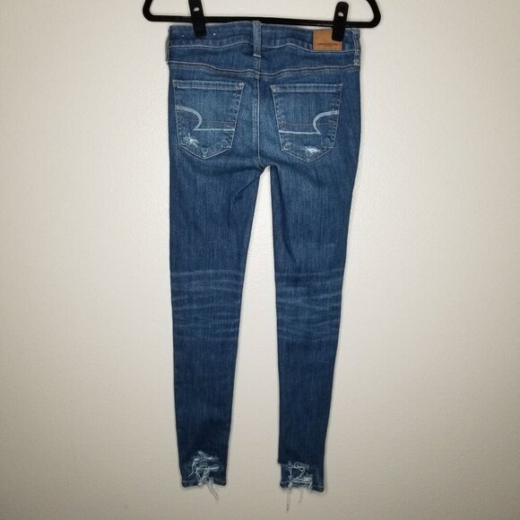 American Eagle Size 4 Mid Rise Jeggings Distressed Skinny Jeans Super Stretch X - Picture 4 of 9